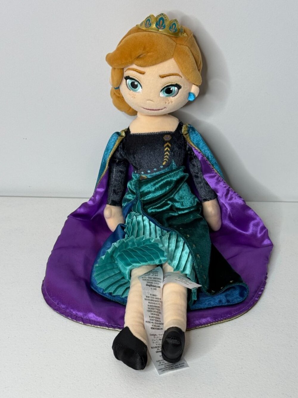 Disney Frozen Anna Plush Doll Princess Teal Purple Cape Soft Toy